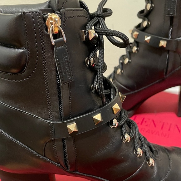 Valentino Black Leather Lace-Up Combat Boots - Picture 10 of 13